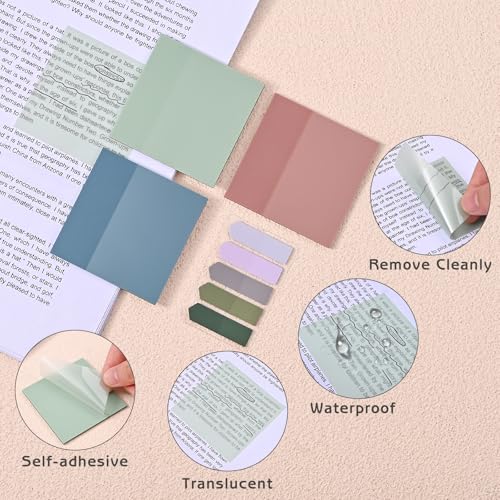 1450 Sheets Transparent Sticky Notes, 3 x 3 inch Aesthetic Clear Lined Sticky Notes with Pen, Gradient Color Waterproof Self-Adhesive Annotation Tabs for Bible Journaling (Blue & Purple) - color: Blue & Purple