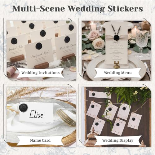 60 Pcs Wax Seal Stickers Set (3 Designs in 1 Pack) - Adhesive Backed Elegant Floral Designs for Wedding Invitation Envelope Seal Stickers Gift Wrapping (Black) - color: Black