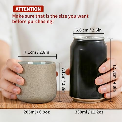 TEANAGOO Japanese Tea Cups Set of 4pcs, 6.9oz/205ml Elegant Ceramic Matcha Cups with Flat Base, Darker Grey Handleless Coffee Mugs, Microwave & Dishwasher Safe, Beautiful Gift Box - color: Dk.Grey, size: 7.2 fl oz (4-Count)