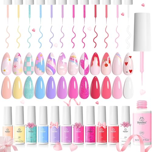 Beetles Pink Gel Liner Nail Art 12 Colors French Tip Gel Nail Polish - color: D - Multicolor-12-2