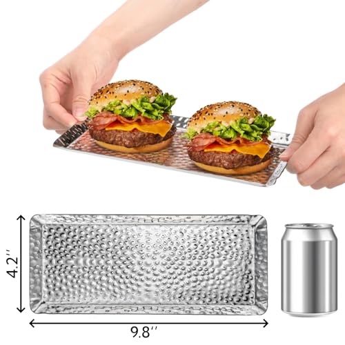 4 Pcs Silver Bathroom Tray, Small Metal Hammered Serving Plate - size: 9.8''L x 4.2''W x 0.4''H