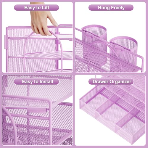 Marbrasse Desk Organizer, 4-Tier Paper File Letter Tray, Purple - color: Purple with Pen Holder