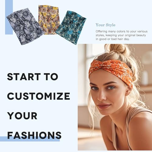 Headbands for Women, Criss cross Wide Hair Bands, Elastic Thick Head Bands, Stretchy Soft Sports Sweat Bands for Workout Running Gym, Twist Knotted Cloth Turban Hair Accessories 6Pcs - color: Criss Cross