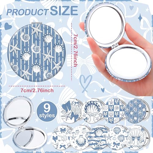 Weysat 9 Pcs Blue Seashell Compact Mirrors Bulk, Double Sided 1x/2x Magnify - color: Blue, size: Seashell Bow