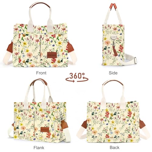 LHMTQVK Canvas Tote Bag for Women, Work & Bible Study Handbag - color: Retro Flower