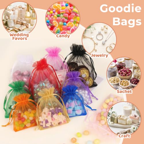 50PCS Organza Bags 3x4 Multicolor, Small Gift Bags for Jewelry Candy Goodie Treat Sachet, Mesh Gift Bag Drawstring for Wedding Baby Shower Party Favors, Halloween Gifts Wrapping Supplies - color: 10 Colors