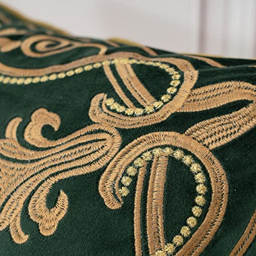 Aeckself European Luxury Velvet Throw Pillow Cover 20 x 20 Inch, Embroidery Floral Pillow Cover Home Decor Pillowcase for Couch Bedroom Living Room, Dark Emerald Green and Gold - color: Green, size: 20" x 20" (Pack of 1)