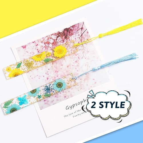 Bookmarks for Women, Kaluofan 2PCS Book Markers for Reading, Durable Handmade Dried Flower Resin Bookmarks with Tassels, Pretty and Increase Reading Interest - color: C, size: 2PCS