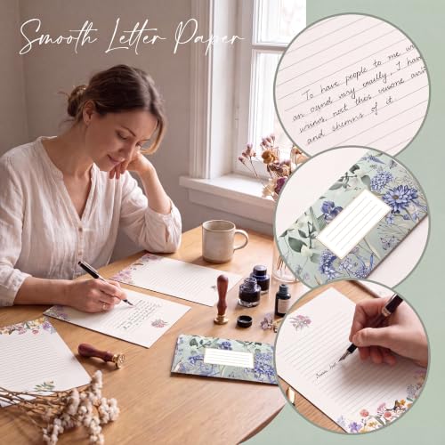 Thboxes Stationary Set Letter and Envelopes, 48 Letter Writing Paper with 24 Envelopes & 24 Stickers, Elegant Floral Stationery Set for Handwritten Letters Party Invitations