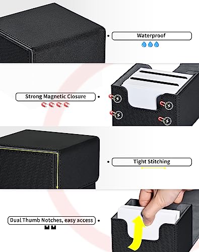 ZLCA Card Deck Box with 2 Dividers for MTG Cards, Large Horizontal Card Storage Box Fits 150+ Single Sleeved Cards, PU Leather Commander Deck Box for TCG CCG (Black) - color: A1-Black, size: A-Horizontal PLUS