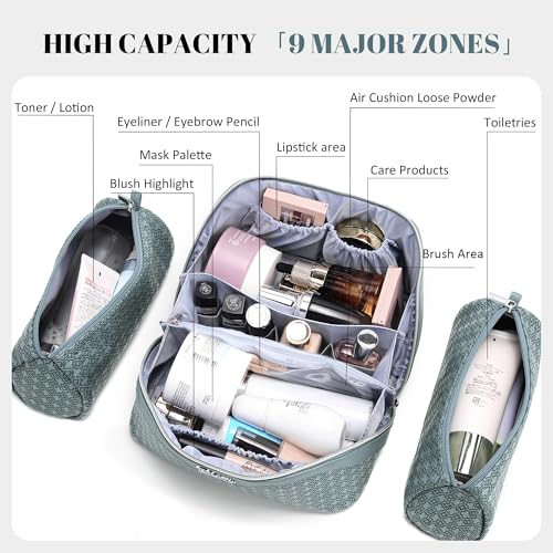 BOYATU Travel Makeup Bag for Women: Four Leaf Clover 3 Pcs Set Cosmetic Bag - color: M-04Light Blue
