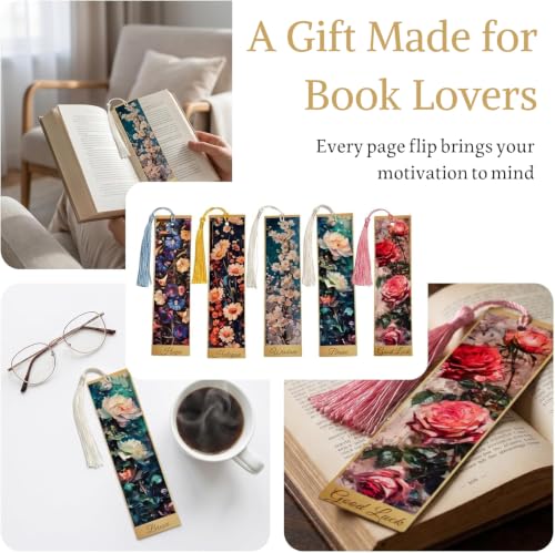 5Pcs Printed Paper Floral Vintage Oil Painting Book Marks with Tassels - color: Set C