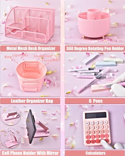 LXEVIHK Pink Desk Accessories 21-Piece Office Supplies Gift Set for Women - color: Pink