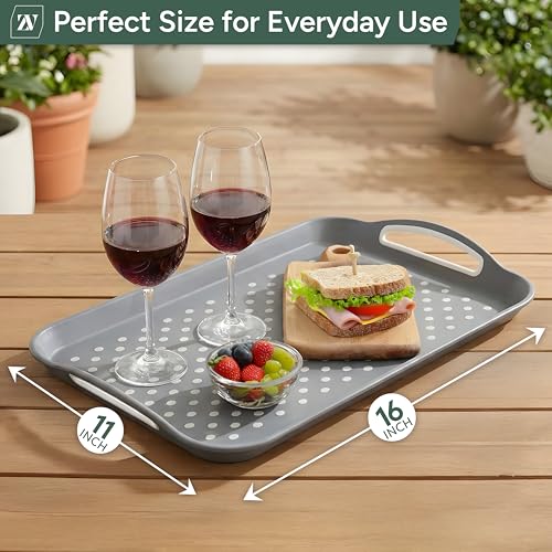 Zuvo Anti-Slip Food Serving Tray with Handles (Set of 2) – BPA-Free Plastic, Lightweight & Durable – Non-Slip Couch Trays for Eating & Drinks (Grey) - color: Gray