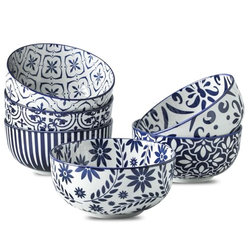 Soup Bowls, 28 Ounce Ceramic Cereal Bowls Set of 6 - color: Assorted Mix