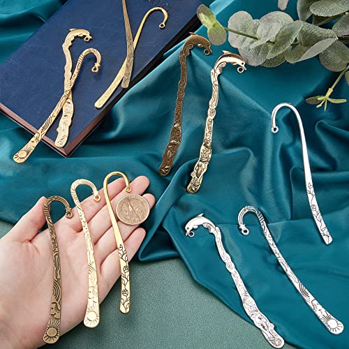 SUNNYCLUE 12Pcs Hook Bookmarks Findings Metal Bookmark Hairpin Stripe Hook Vintage Bookmark Clip for Crafting Jewelry Making Charms Findings Accessories, Mixed Color - color: 12pcs 3 Colors Hook Bookmarks