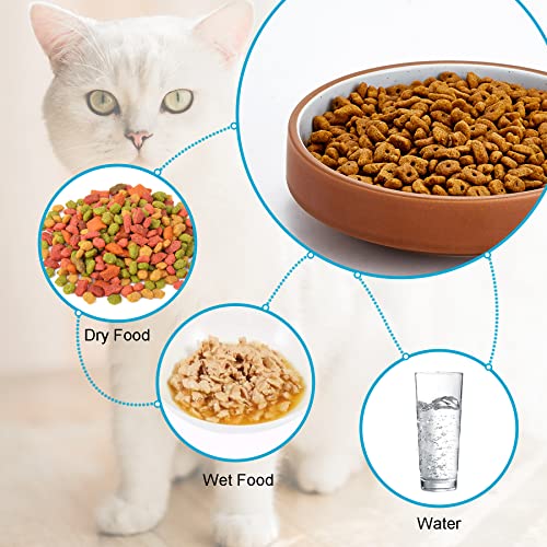 Cottagecore Howise Ceramic Cat Bowl Set, 3 Bowls, 5 inch, Terracotta+Blue, Safe, Stackable, Easy Clean - color: Terracotta+Light Blue