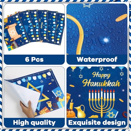 Hanukkah Placemats Set of 6 Plastic Table Mat 17×13×0.04in - style: Hanukkah
