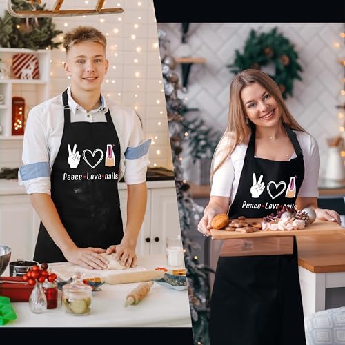 Nail Tech Aprons for Women with Pockets, Gifts for Nail Techs Technicians Artists Manicurists, Peace Love Nails - color: 1 Nail Tech Apron