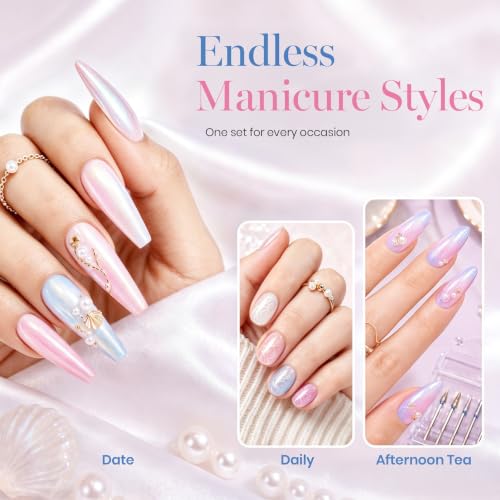 Beetles Pearl Gel Nail Polish Set, White Pink Blue Mermaid Gel Polish - color: A - Pearl | Mixed Finishes | Mermaid Legend