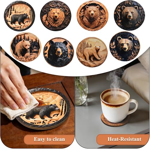 Bar Coaster Set, Drink Coaster for Home Decor, Wood Coffee Coasters (Bear) - color: Bear