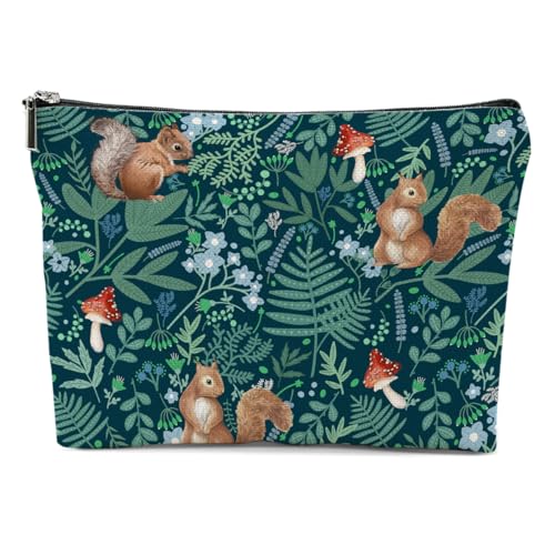 Forest Squirrel Makeup Bag, Botanical Squirrels Cosmetic Bag Travel Pouch - color: Multicolor 0141