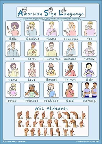 Tiger Moon American Sign Language - Basic Signs & Alphabet Poster - A2 Size 23.3 x 16.5cm - Paper Laminated