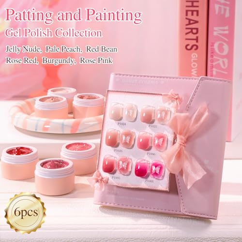 Double Rhythm Painting Gel Polish Set for Nail Art Palette Patting Gel Polish 6 Colors with 100 Pcs Sponges and Grabbing Pen (Neutral Nude Rose-T6-66) - color: Neutral Nude Rose