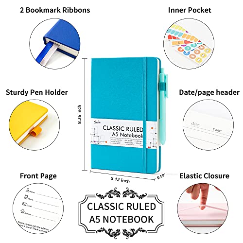 feela Notebooks Journals Bulk, Hardcover Notebook Classic Ruled Journal Set with Pen Holder for School Business Work Travel Writing, with 12 Black Pens, 120 GSM, 5.1”x8.3”, 12 Pack, A5, Solid Colors - color: 12 Solid Colors