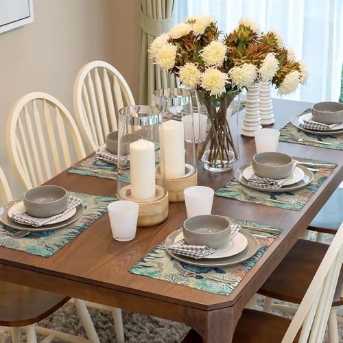 Nautical Placemats Set of 4, Ocean Coast Beach Theme Washable Non-Slip Heat Resistant Place Mats, Sea Turtle Seahorse Summer Linen Decoration Dinner Mat for Kitchen Dinner Party Decor - color: Ocean
