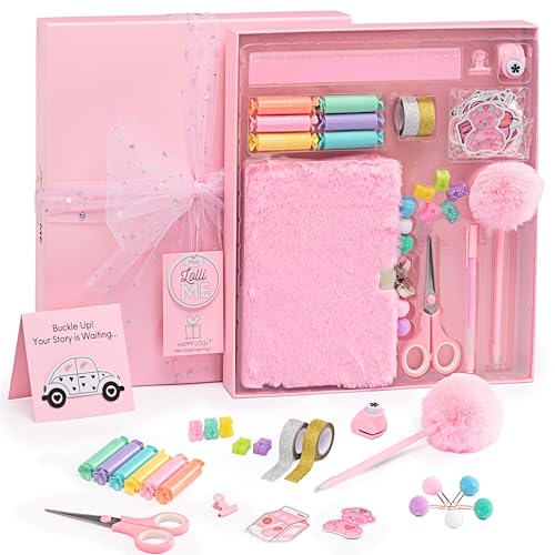 HAPPY LOLLI Pink LolliME DIY Journal Kit for Tween & Teen Girls Ages 8–14, Birthday Gift, 300+ Pieces Lockable Diary Set, Arts & Crafts, Scrapbook & Creative Journaling - color: Pink LolliME