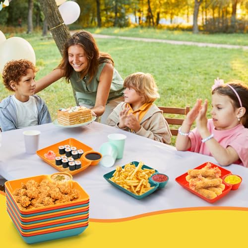 Lawei 12pcs Chip Dip Serving Platter Set, Plastic Dumpling Plates with Sauce Compartment, Square Serving Dish Sushi Plates, Small Dip Tray for Appetizer, Taco Salsa, Fruit, Charcuterie - size: Multi-color