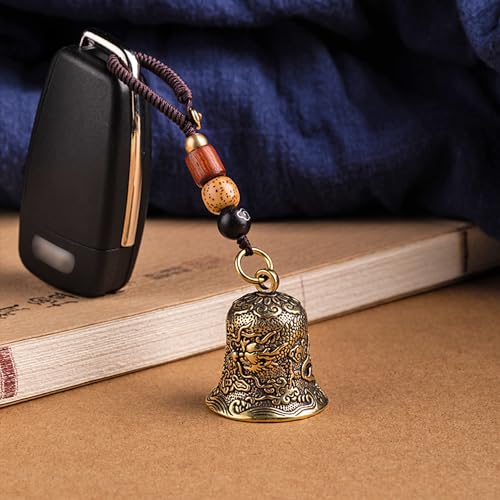 Brass Decorative Bells Keychain with Dragon Pattern, Hanging Lucky Bell for Car Keys or Backpack as Good Luck Charms - style: Dragon Bell