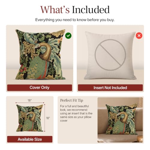 William Morris Black Peacock Woven Tapestry Throw Pillow Cover 18 X 18 in - color: Black Peacock
