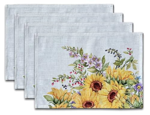 Set of 4 Sunflower Floral Leaves Placemats 18x13 Inches - color: Sunflower
