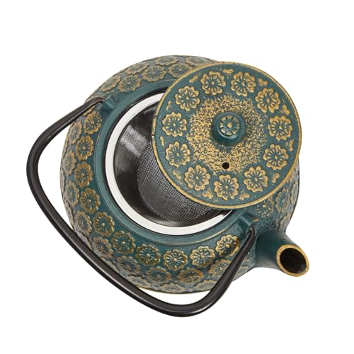 Juvale Cast Iron Tea Kettle with Infuser - 34 oz, Sage Green Floral - Loose Leaf Tea Infuser Pot & Japanese Cast Iron Teapot - color: Green, size: Medium