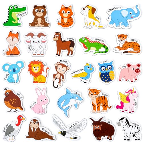 JoyCat Wooden Magnets for Kids, 26 A-Z Animal Fridge Magnets for Toddlers