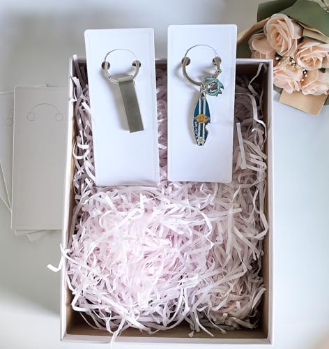 100 Set Keychain Display Cards with Bags,Jewelry Packaging Blank Hanging Cards for Selling - color: White 5"x2.2"