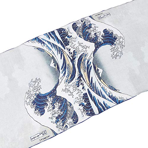 JWSilk Long Charmeuse Silk Scarf Classic Art Print - color: Great Wave Off Kanagawa