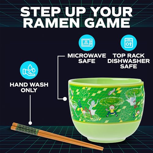 Silver Buffalo Rick and Morty, Ramen Bowl with Chopsticks, 20oz - color: Rick and Morty Portal Spoon, size: 20 Ounces (With Spoon)