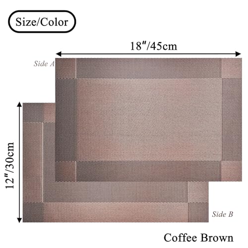 Vinyl Placemats Heat-Resistant Table Mats Washable Easy Clean Plastic Placemats for Dining Table Set of 6 (Brown) - color: 01: Brown, size: 6 Placemats