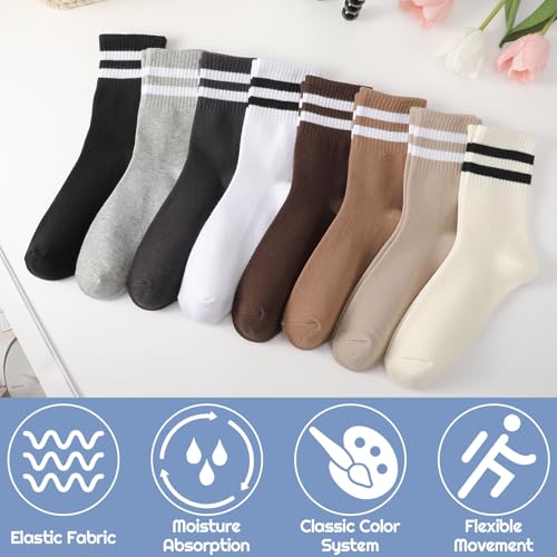 Womens White Crew Socks 6 Pair Striped Trim Casual Crew Socks - color: 8pairs Mixed Colors