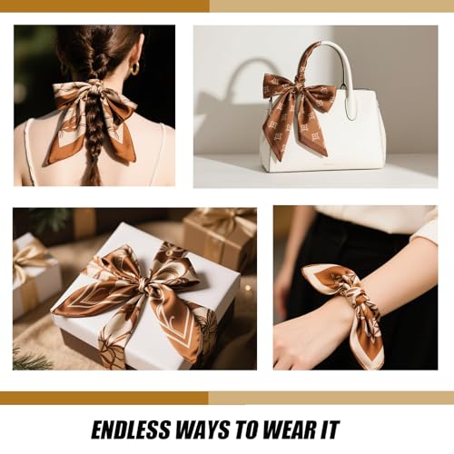 Seawhisper Premium Printed Satin Silk-Like Neck Scarf for Women Square 26" - color: Khaki
