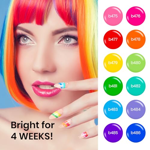 Beetles Rainbow Gel Liner Nail Art Set, 12 Neon Colors with Brush - color: Rainbow