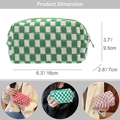PAZIMIIK Checkered Makeup Bag for Purse, Small Travel Cosmetic Pouch,Green - color: Green