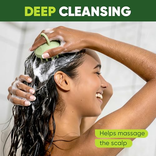 SVVIMER Scalp Massager Shampoo Brush - Soft Silicone Scalp Scrubber for Wet & Dry Hair - Shower Brush with Finger Loop - Nail-Friendly Head Scrubber for Women & Men - Green