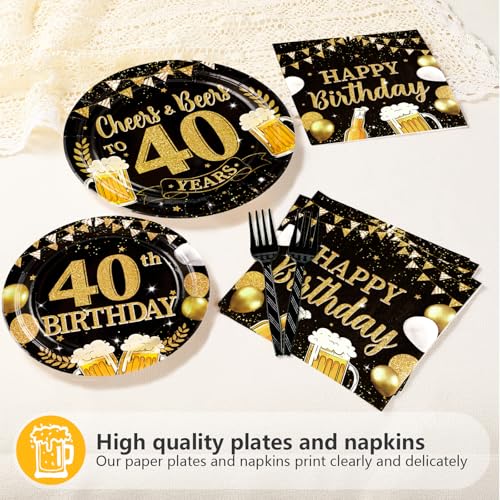 96Pcs Black Gold 40th Birthday Party Decorations,Serves 24 - style: Beer Black Gold 40th Birthday