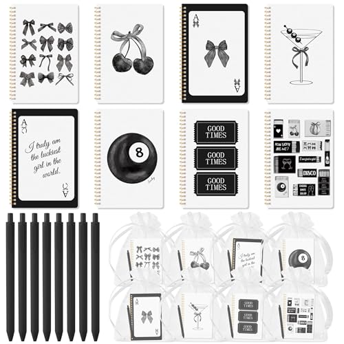 CNhoqc Black Spiral Journal Notebook, 8-Sets A5 Ballpoint Pen Organza Bag - color: 8-Set Black Bow