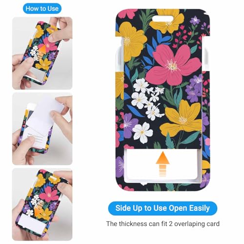 Blooming Bright Flower Badge Holder with Retractable Badge Reel Carabiner Clip ID Badge Holder for Workers Events Schools - color: Blooming Bright Flower