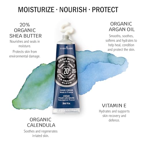 La Chatelaine Hand Cream Gift Set for Men, Ready-To-Gift Travel Size Hand Lotion, Natural Hand Cream Made in France with 20% Organic Shea Butter (Deep Blue Sea, Sandalwood, Citrus Zest) 3 x 1 fl oz - style: Red Mosaic